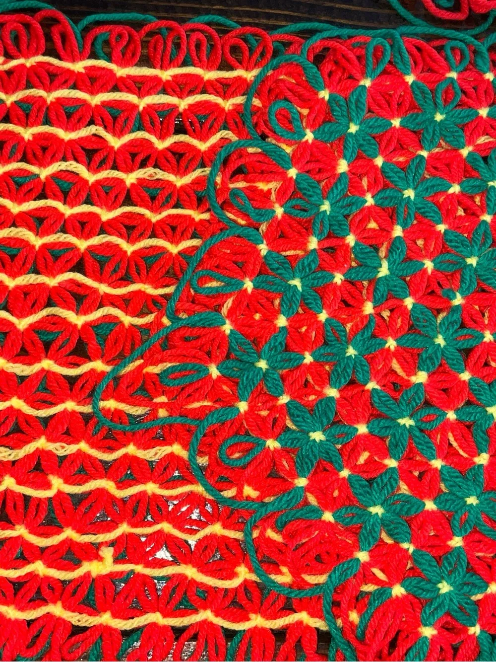 Vintage Lot of 4 Crocheted Placemats Bright Orange Green